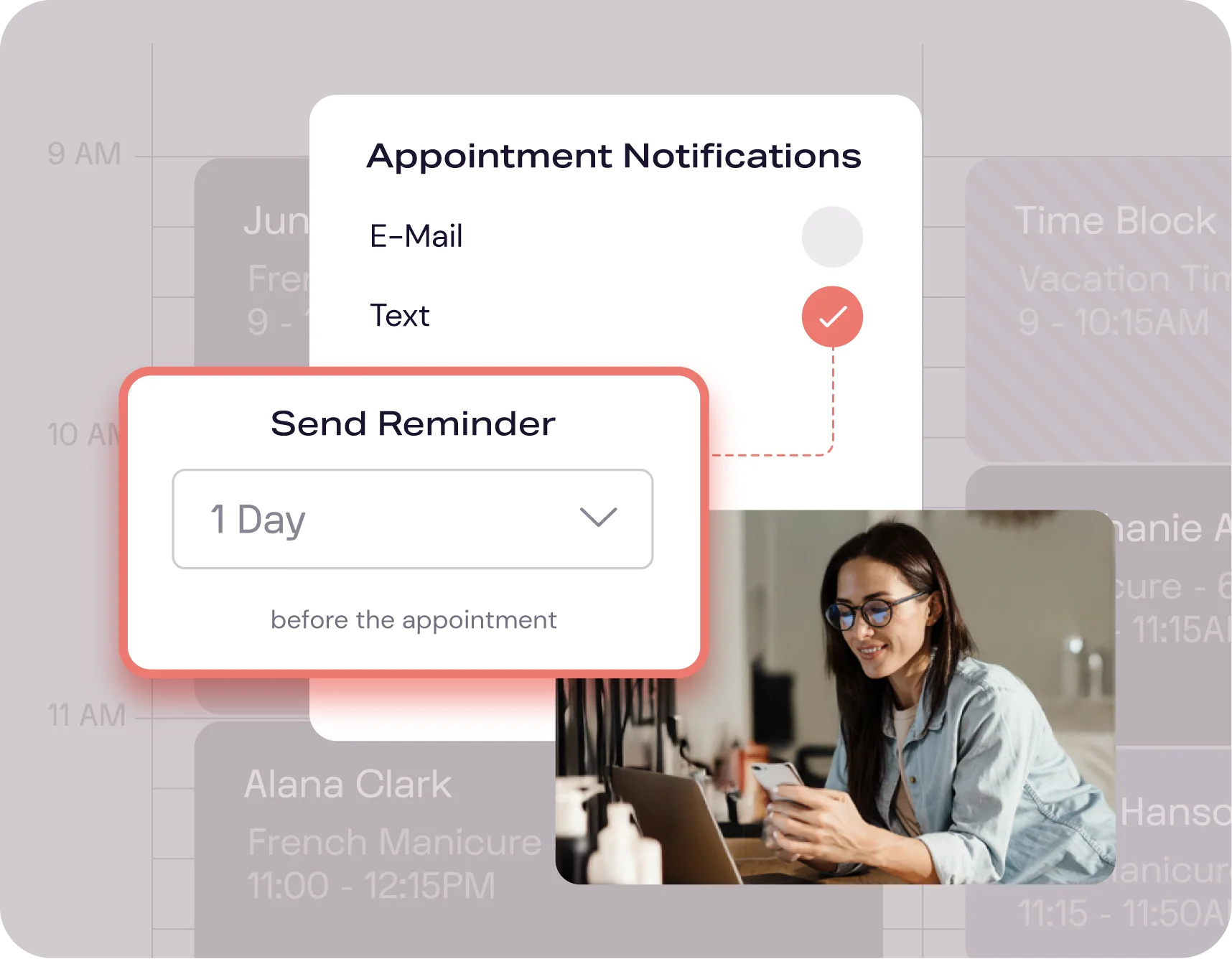 women selecting how to receive appointment reminder